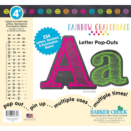 Barker Creek Rainbow Chalkboard 4" Letter Pop-Outs, 234 Characters/Set 1730